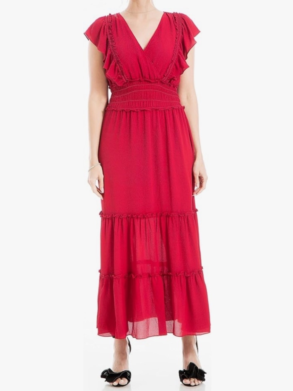 🆕 NWT Max Studio Pebble Crepe Flutter Sleeve Maxi Dress